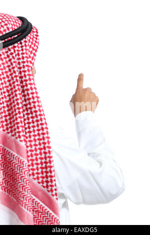Rückansicht eines Arabers saudi Emirate Mann auswählen in der Luft isoliert auf weißem Hintergrund Stockfoto