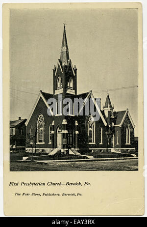 Am ersten presbyterianischen Kirche in Berwick, Pennsylvania nach einer Pre-1923-Postkarte. Von RG 428, Postkarten-Kollektion, Stockfoto