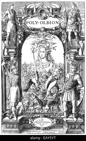 Titel der Erstausgabe von Poly-Olbion, 1613, von Michael Drayton, 1563-1631, ein englischer Dichter des Elisabethanischen Zeitalters, Titel Stockfoto