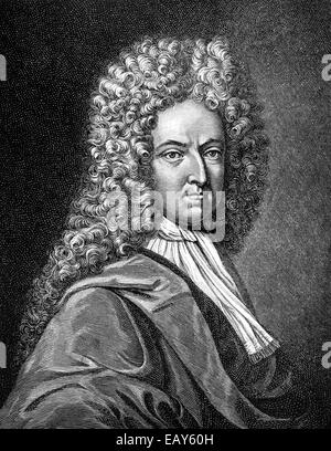 Porträt von Daniel Defoe, 1661-1731, ein englischer Händler, Schriftsteller und Journalist, Autor von Robinson Crusoe, Stockfoto