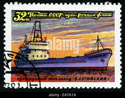 UdSSR - ca. 1981: Eine Briefmarke gedruckt in der UdSSR (Russland) zeigt ein Schiff mit der Aufschrift "Baltysky (Freighter)" Stockfoto