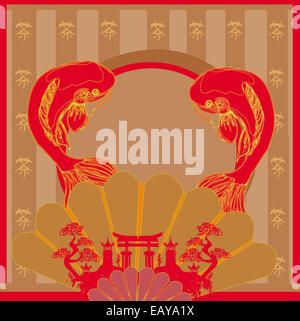 Reihe von Gebäude und japanische Koi-Frame Stockfoto