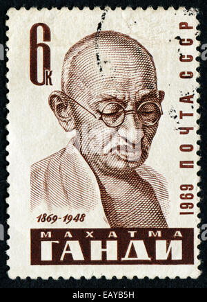 UdSSR - ca. 1969: Eine Briefmarke gedruckt in der USSR zeigt Mahatma Gandhi, ca. 1969 Stockfoto