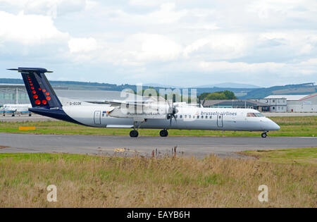 Bombardier DHC-8-402 Q400 von Brussels Airlines abfliegen Inverness Dalcross, Flughafen. Schottland. SCO 9184. Stockfoto