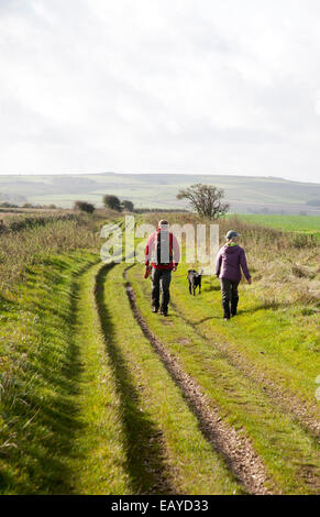 Der Ridgeway Langstrecken-Wanderweg aus Vorgeschichte in der Nähe von Beginn an Overton Hill, Marlborough Downs, Wiltshire, England Stockfoto