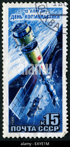UdSSR - ca. 1988: Eine Briefmarke gedruckt in der UdSSR gewidmet International Tag Raum, ca. 1988 gewidmet. Großen Raum Serie Stockfoto