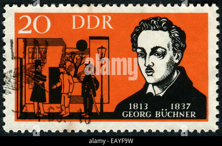 Deutschland - ca. 1963: Eine Briefmarke gedruckt in Deutschland zeigt Georg Büchner (1813-1837), deutscher Dramatiker, 150. Jahrestag Geburt, cir Stockfoto