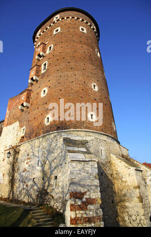 Der Turm der alten Königsschloss Wawel in Krakau, Polen Stockfoto