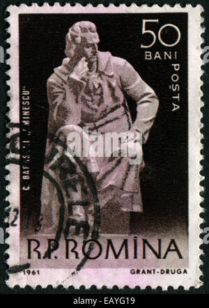 Rumänien - ca. 1961: Briefmarke gedruckt von Rumänien, zeigt moderne Skulpturen, Mihail Eminescu, C. Baraschi, ca. 1961 Stockfoto