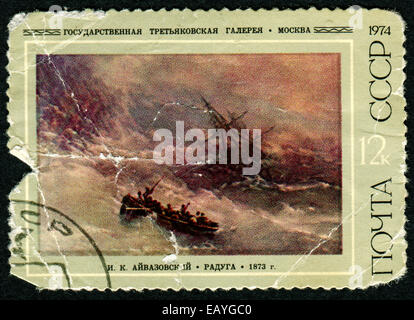 Russland - CIRCA 1974: Briefmarke gedruckt von Russland zeigt Rainbow (Schiffswrack) von Aivazovski, ca. 1974 Stockfoto