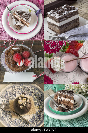 Collage von Kuchen, verschiedene Desserts Stockfoto