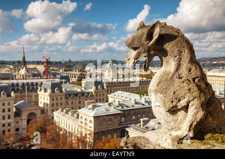Paris-Luftaufnahme mit Chimera von Notre-Dame de Paris Stockfoto