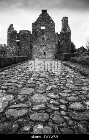 Tully Castle, County Fermanagh, Nordirland in schwarz & weiß. Stockfoto