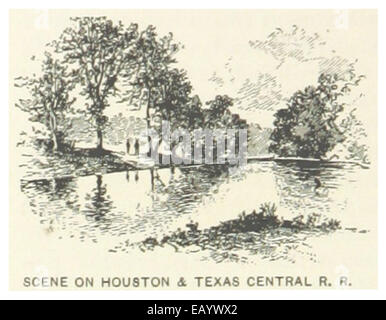 Diese Abbildung aus dem Jahr 1891 zeigt eine Szene der Houston & Texas Central Railroad, die den Bahnhof und die Umgebung im späten 19. Jahrhundert zeigt. Die Skizze bietet Einblicke in die Verkehrsinfrastruktur der damaligen Zeit. Stockfoto