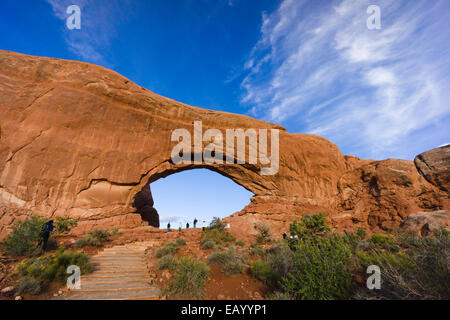 Norden Fenster Arch Arches-Nationalpark, Moab, Utah, USA. Stockfoto