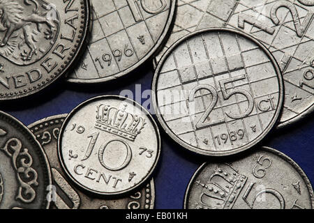 Münzen der Niederlande. Holländische Gulden-Münzen. Stockfoto