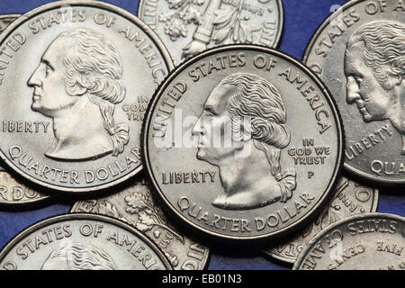 Münzen der USA. George Washington auf der US-Quarter-Münze abgebildet. Stockfoto