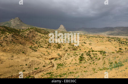 Blick auf die trockenen Länder von Tigray, Nordäthiopien Stockfoto