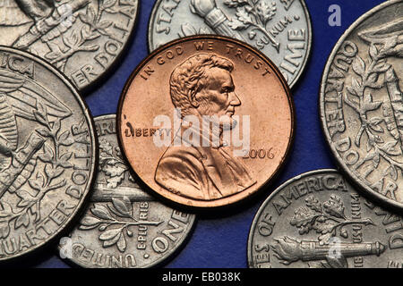 Münzen der USA. Abraham Lincoln auf die US-Cent-Münze abgebildet. Stockfoto