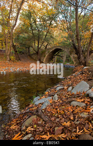 Die Kelefos venezianischen Brücke mit Herbst Farben im Troodos-Gebirge von Zypern Stockfoto