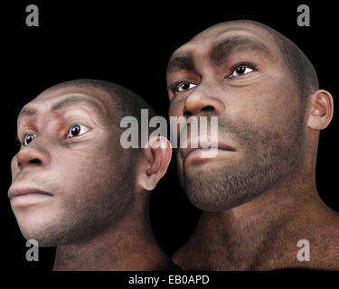 Porträt von männlichen und weiblichen Homo Eretus in schwarzem Hintergrund-3D render Stockfoto