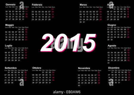 Europäische italienische 2015 Jahr Kalender mit Woche ab Montag Stockfoto