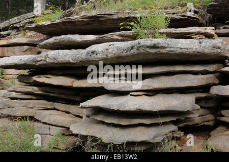 Geschichtete Felsen hautnah in den Ozarks. Stockfoto