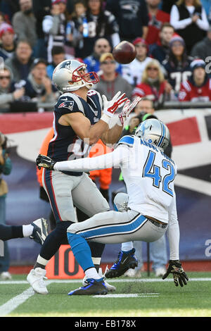 Foxborough, Massachusetts, USA. 23. November 2014. New England Patriots Wide Receiver Danny Amendola (80) fängt einen Punt während der NFL-Spiel zwischen den Detroit Lions und die New England Patriots im Gillette Stadium in Foxborough, Massachusetts statt. Die Patriots besiegt die Löwen 34-9. Bildnachweis: Cal Sport Media/Alamy Live-Nachrichten Stockfoto