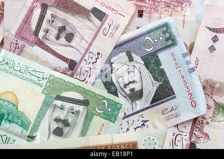 Moderne Saudi-Arabien Geld Banknoten Nahaufnahme Foto Hintergrundtextur Stockfoto