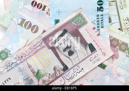 Moderne Saudi-Arabien Geld, Banknoten Nahaufnahme Foto Hintergrundtextur Stockfoto