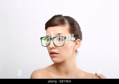 Frau junge verrückte nerd Stockfoto