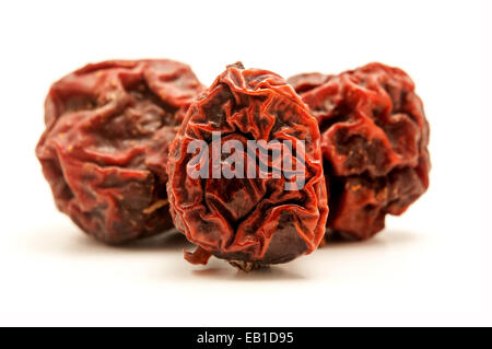 Getrocknete Vogelbeeren auf weißem Hintergrund Stockfoto