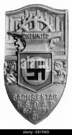 Ein Abzeichen für Sachsen-Tag vom NSDAP in Chemnitz am 06. Und 07. Juni 1931. Fotoarchiv für Zeitgeschichte - KEIN KABELDIENST Stockfoto