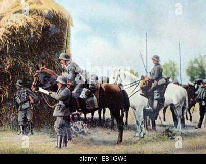 Das zeitgenössische eingefärbte deutsche Propaganda-Foto zeigt deutsche Kavallerie in der Ukraine 1918. : Fotoarchiv Neumann - kein Draht-SERVICE Stockfoto