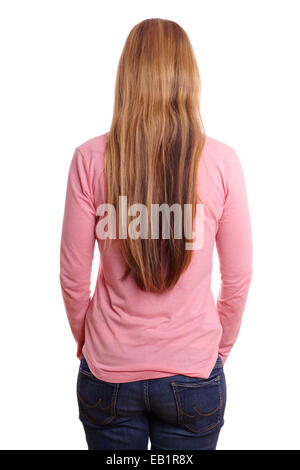 junge Frau mit langen blonden Haaren, von hinten gesehen Stockfoto