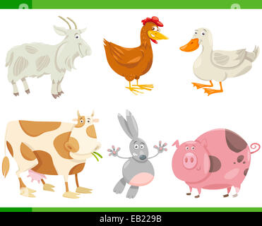 Cartoon-Illustration der Funny Farm-Tiere-Set Stockfoto