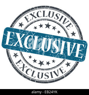 Exklusive blaue Runde Grunge Stempel isoliert auf weißem Hintergrund Stockfoto