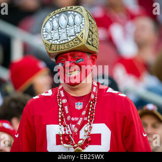 San Francisco, CA. 23. November 2014. 49ers Fan in Tracht während der NFL Football-Spiel zwischen den Washington Redskins und die San Francisco 49ers im Levi's-Stadion in San Francisco, Kalifornien. Die 49ers besiegte die Redskins 17-13. © Damon Tarver/Cal Sport Media/Alamy Live-Nachrichten Stockfoto