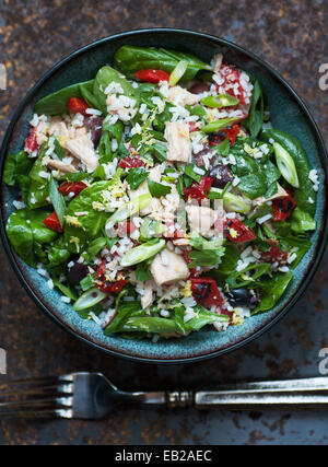 Gemischter Salat mit Thunfisch, Reis und Gemüse Stockfoto