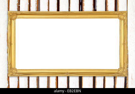 leere Goldrahmen auf Bambus Wand Hintergrund Stockfoto