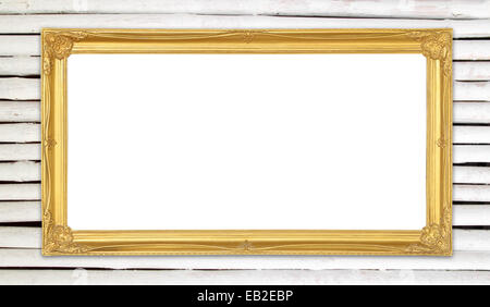 leere Goldrahmen auf Bambus Wand Hintergrund Stockfoto
