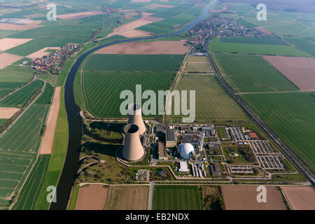 Luftaufnahme, Kernkraftwerk Grohnde an der Weser gelegen, Grohnde, Emmerthal, Niedersachsen, Deutschland Stockfoto