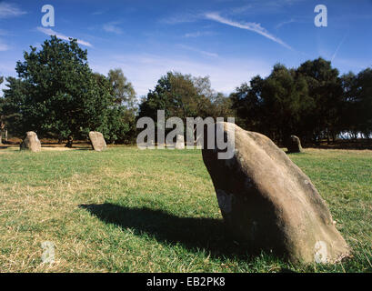 Neun Damen Stone Circle, frühe Bronzezeit stone Circle, Derbyshire, UK Stockfoto