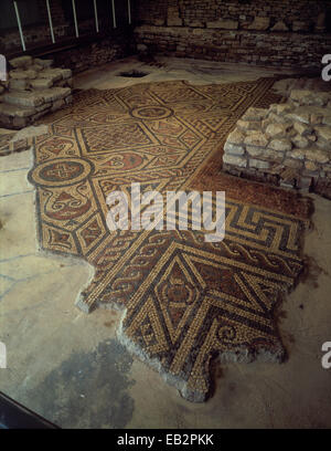 Tessellierte Pflaster, North Leigh Roman Villa, Oxfordshire, Vereinigtes Königreich Stockfoto