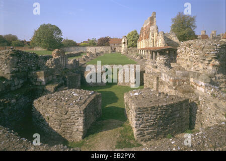 Gesamtansicht nach Westen mit Abt Wulfrics Rotunde im Vordergrund, Str. Augustines Abtei, Kent, UK Stockfoto