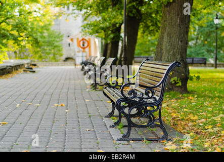 Bänke im Herbst Park, geringe Tiefe der Schärfe Stockfoto