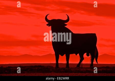 Toro de Osborne, ein inoffizielles Nationalsymbol Spaniens, zunächst entstand 1956 von Manolo Prieto und reproduziert und in vielen Teilen von Spanien von The Osborne Sherry Gesellschaft ihren Brandy de Jerez werben angezeigt. Stockfoto