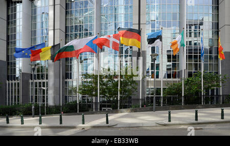 Nationalflaggen verschiedener Länder, Europaparlament, Euro-City, Brüssel, Region Brüssel Stockfoto