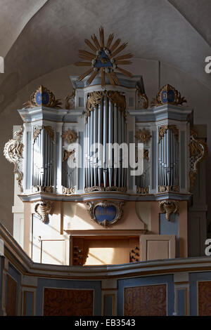 Scholtze Orgel aus dem Jahr 1767, St.-Laurentius Kirche, Rheinsberg, Ostprignitz-Ruppin, Brandenburg, Deutschland Stockfoto