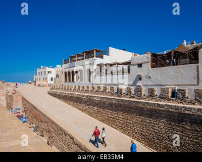 Sqala De La Kasbah, Ufermauer des historischen Zentrums, UNESCO-Weltkulturerbe, Essaouira, Marrakech-Tensift-El Haouz region Stockfoto